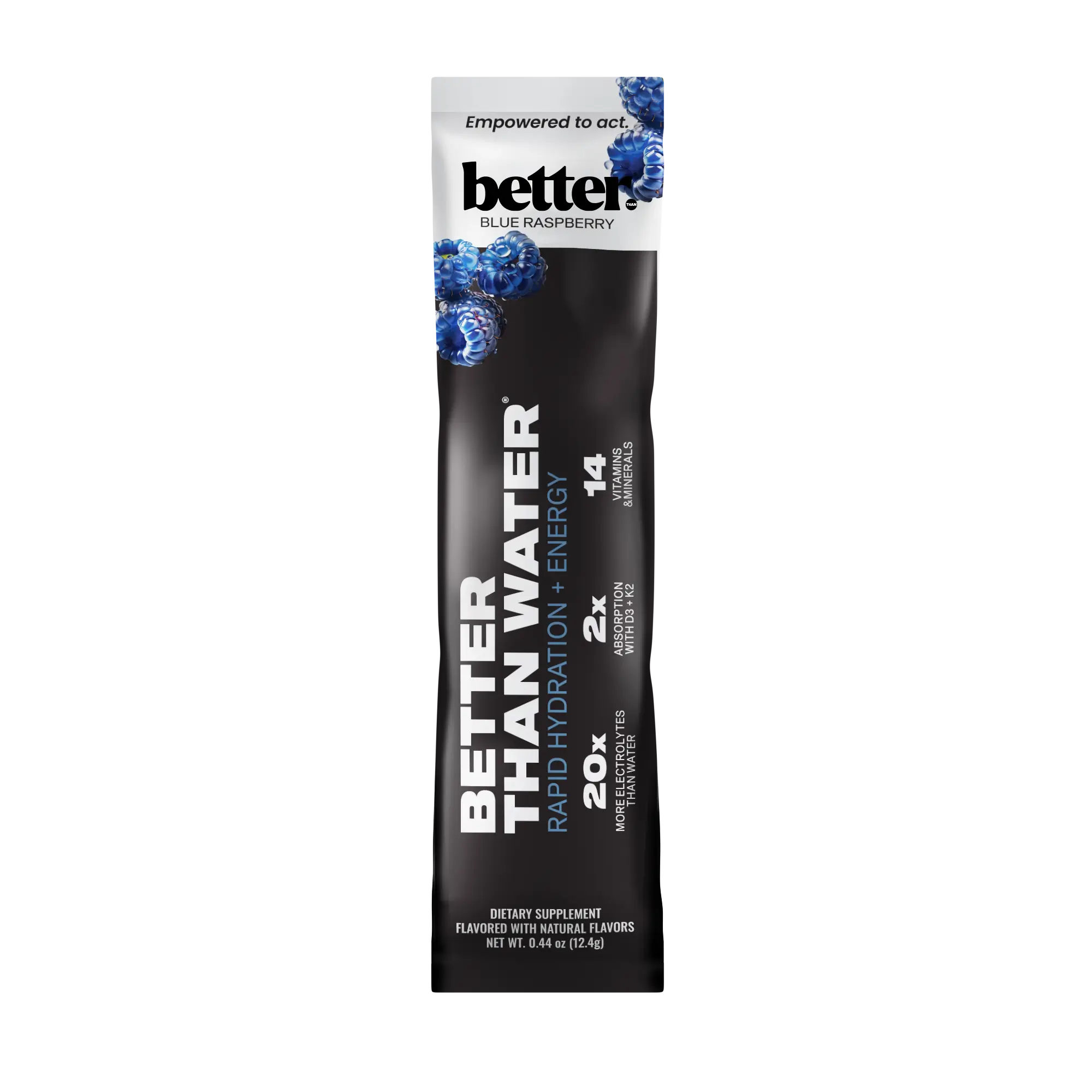 Better Than Water packaging with blue raspberry flavor