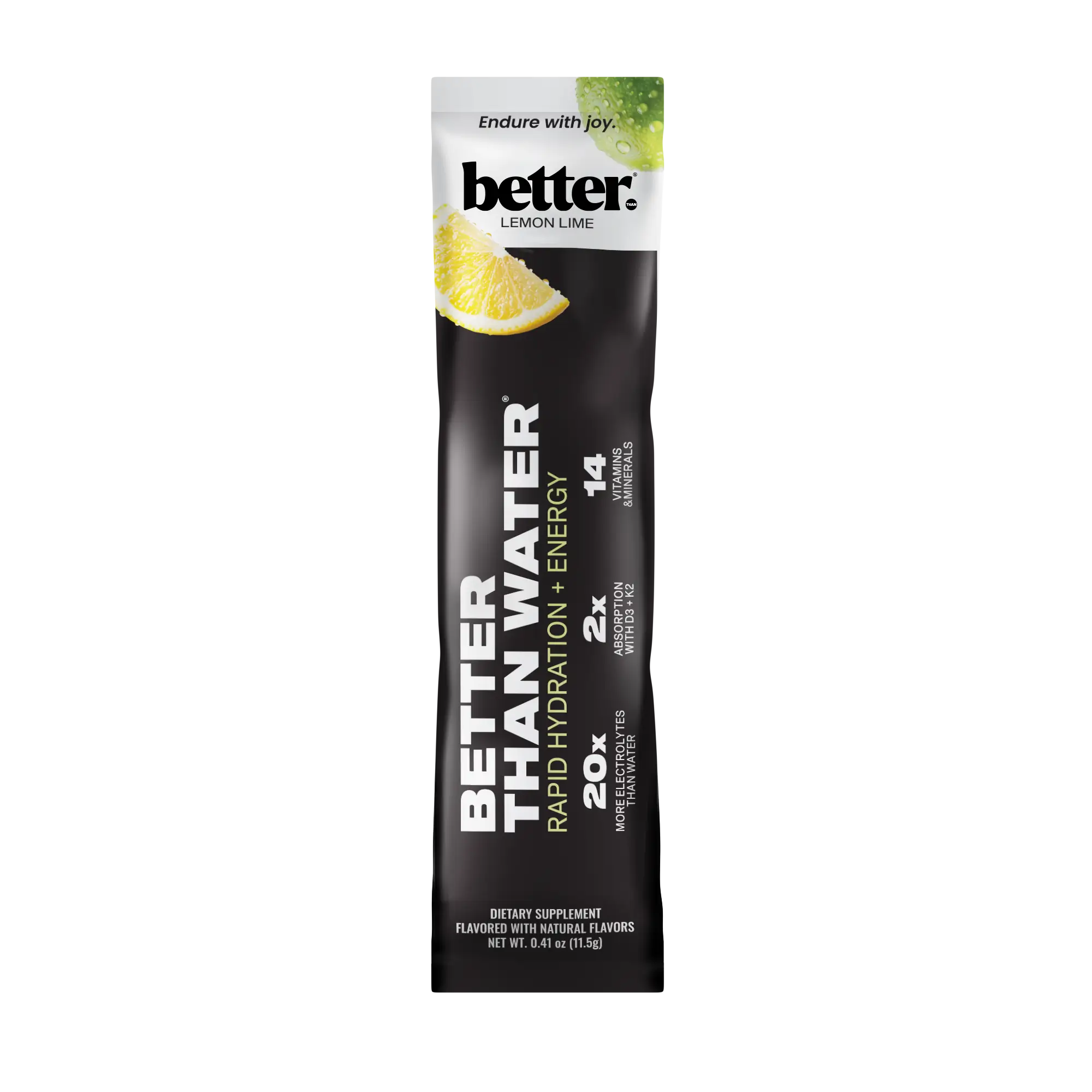 Black package of Better Than Water Lemon Lime flavor