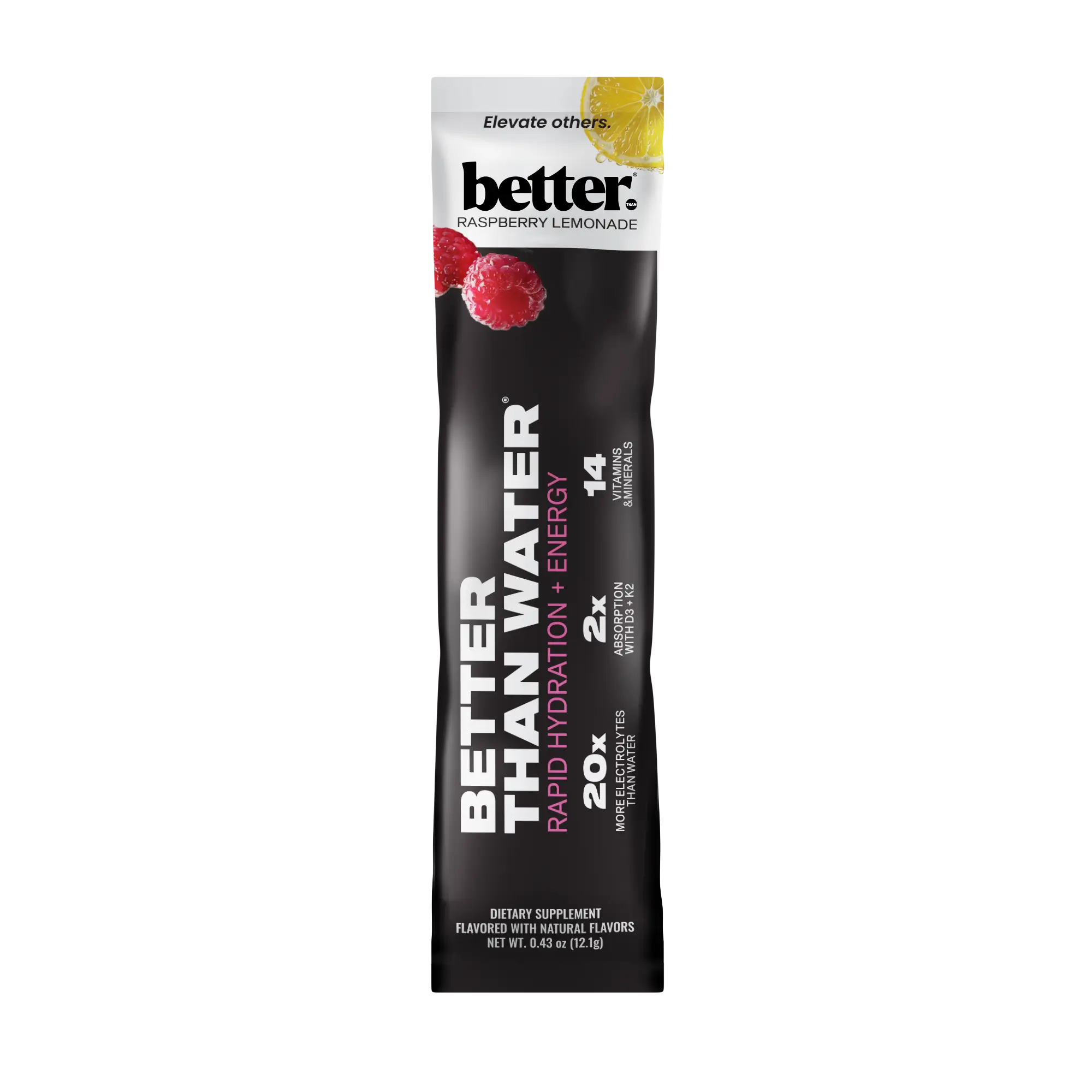 Better Than Water packaging with raspberry lemonade flavor