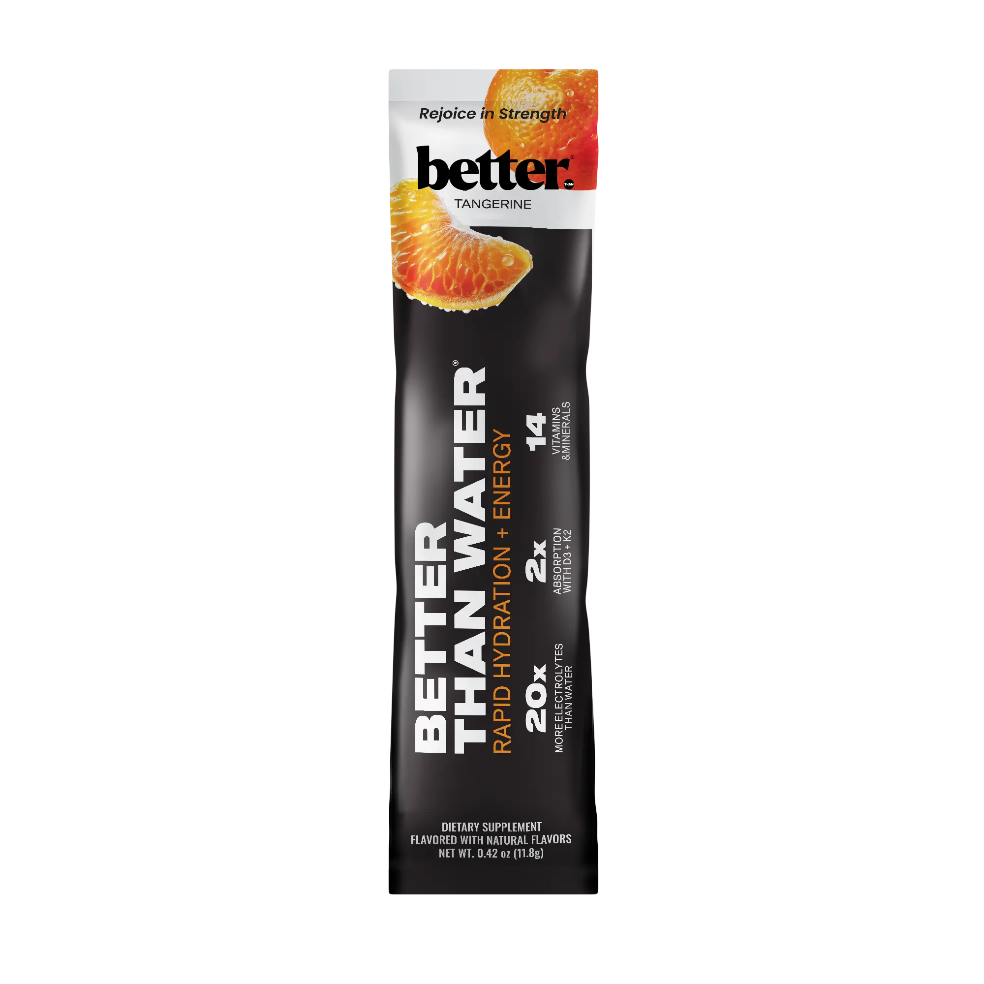 Better Than Water supplement package with tangerine flavor