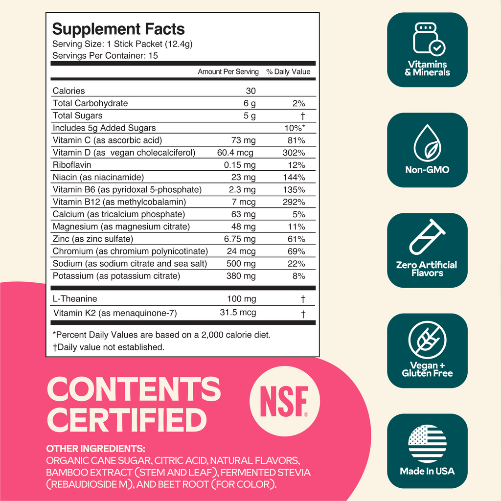 Raspberry Lemonade: Electrolyte + Vitamin Supplement Powder